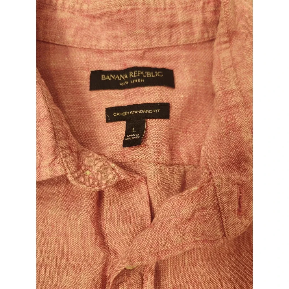 Banana Republic Camden Standard Fit 100% Linen Shirt Pink Short Sleeve Large